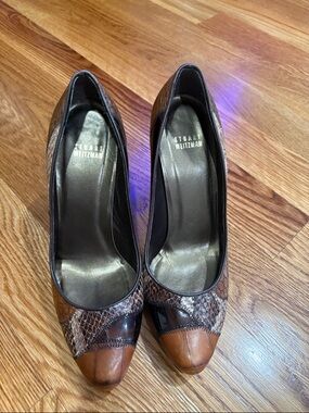 Stuart Weitzman patch Brown Snake-Print croc Leather Pumps size 9 vintage